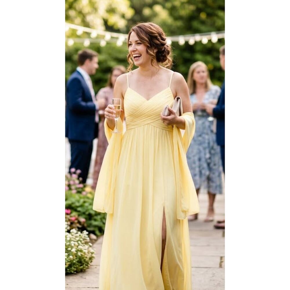 Azazie Butter Yellow Maxi Dress Wedding Guest Prom Gala X-Small XS